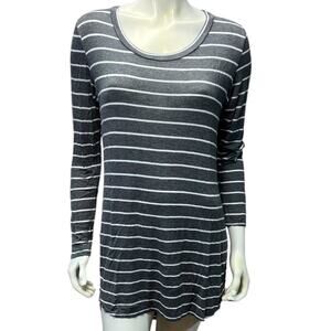 The Impeccable Pig Grey White Striped High Low Dress Size M Long Sleeve Casual